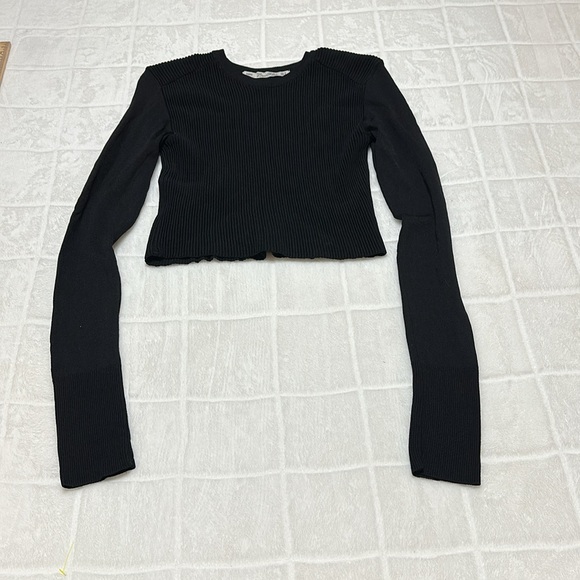 Zara‎ Knit Black Ribbed Long Sleeve Stretch Crop Top Sweater, Women’s Medium - Picture 6 of 11